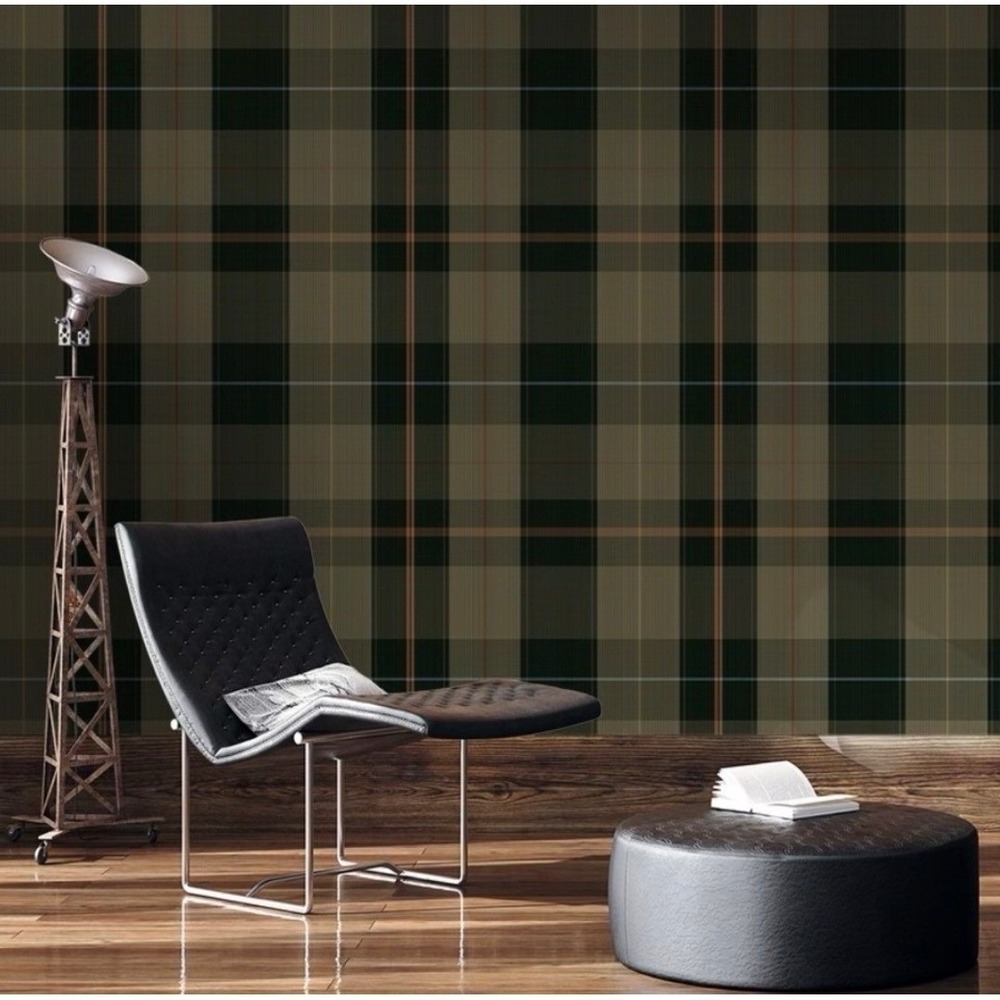 Mindthegap Complementary Moss Green Plaid Wallpaper Roll 55.9 SqFt 4526 NEW
